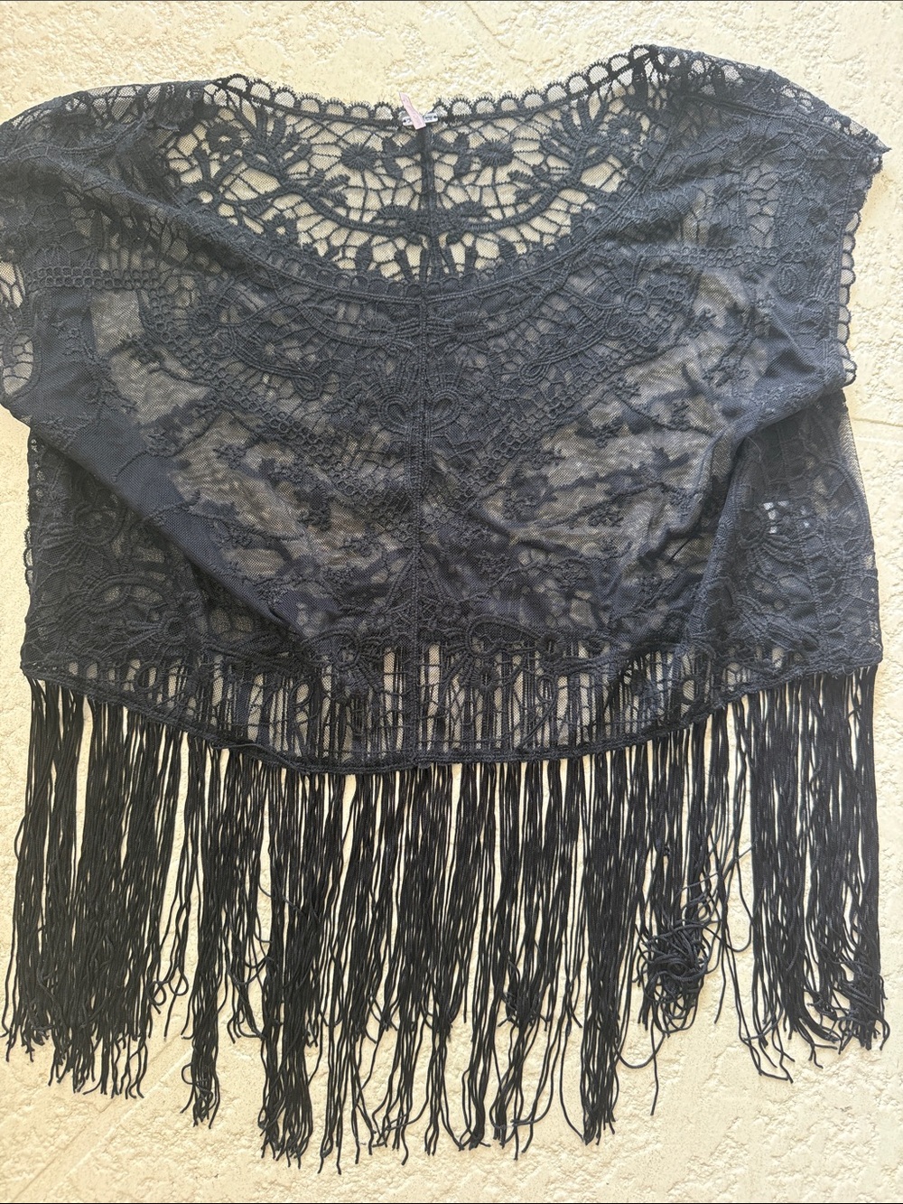 Poof! Black Crochet Fringe Poncho